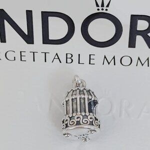 Pandora Song Bird Birdcage Charm Sterling Silver and 14K Gold  with box